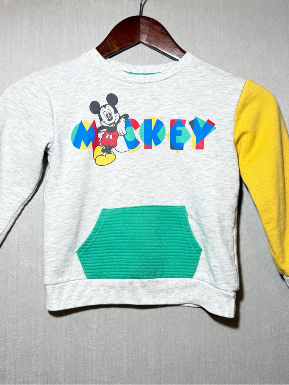 Disney Mickey Colorblock Sweatshirt - Light Gray, Yellow & Green